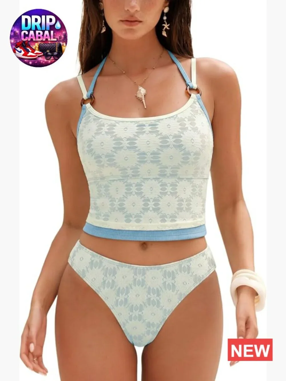 Halter Tankini Set Low Waisted Floral Two Piece Bathing Suit